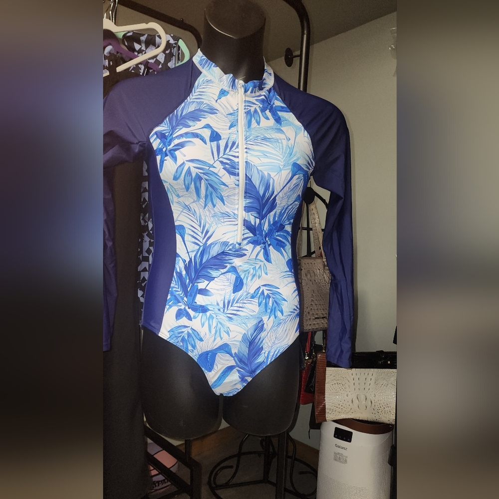 NWOT Elegant Blue and White One Piece Swim